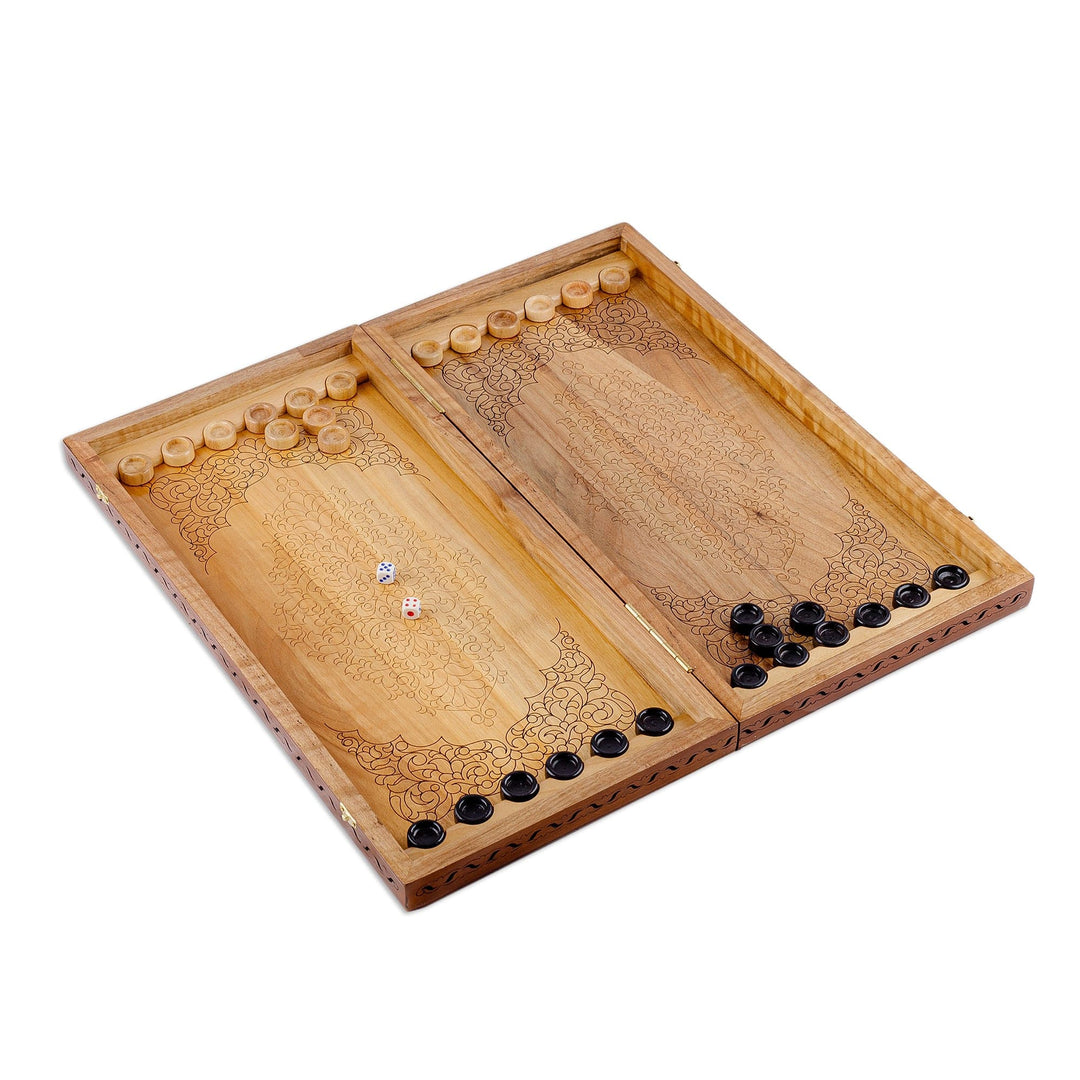 Classic Hand-Carved Walnut Wood Chess and Backgammon Set - Triumph