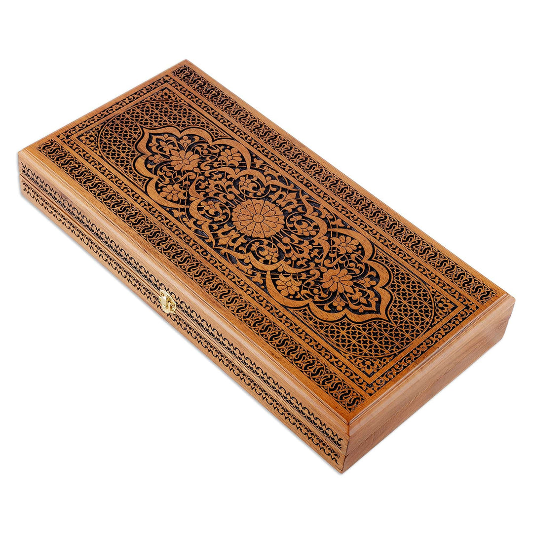 Classic Hand-Carved Walnut Wood Backgammon Set - Stratagem