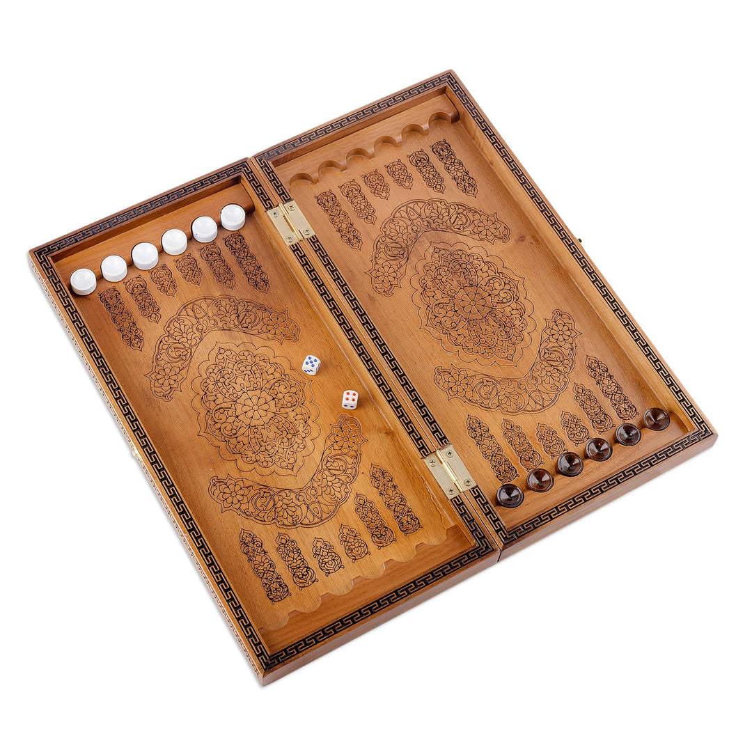 Classic Hand-Carved Walnut Wood Backgammon Set - Stratagem