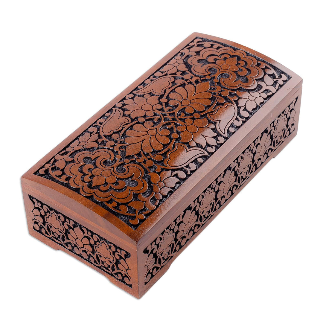 Polished Classic Hand-Carved Floral Walnut Wood Chest - The Classic Glory
