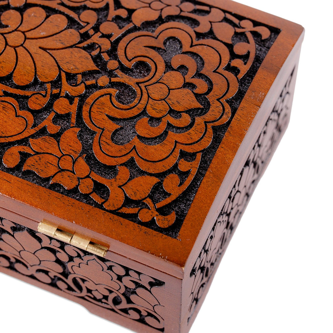Polished Classic Hand-Carved Floral Walnut Wood Chest - The Classic Glory