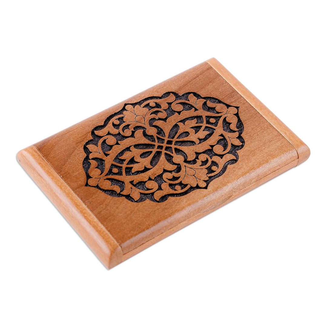 Hand-Carved Classic Floral Walnut Wood Card Holder - Signs of Majesty