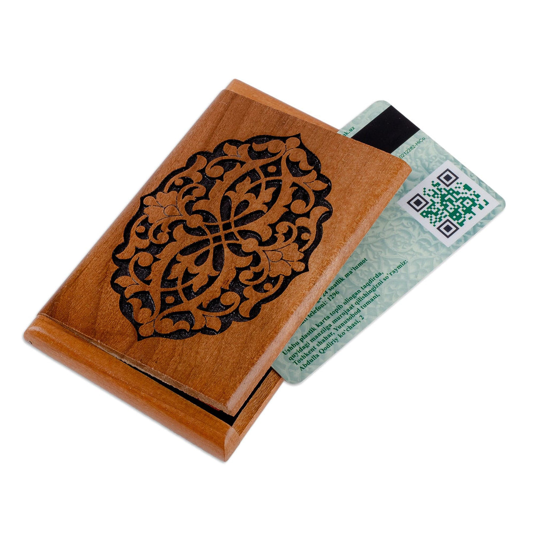 Hand-Carved Classic Floral Walnut Wood Card Holder - Signs of Majesty
