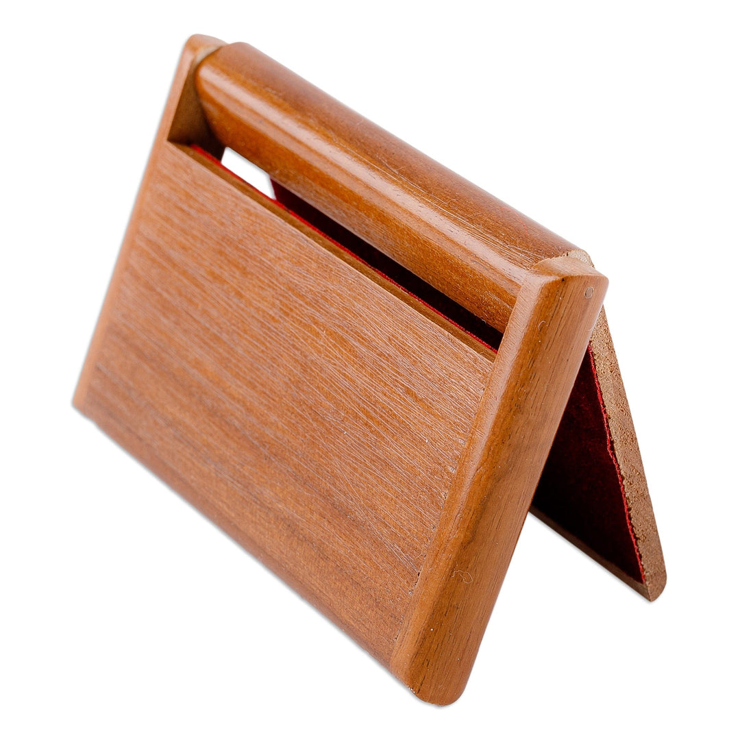 Hand-Carved Traditional Floral Walnut Wood Card Holder - Signs of Magnificence