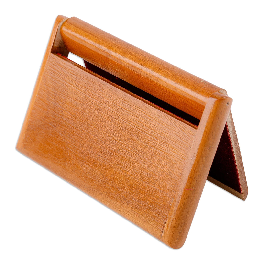 Hand-Carved Polished Floral Walnut Wood Card Holder - Signs of Nobility
