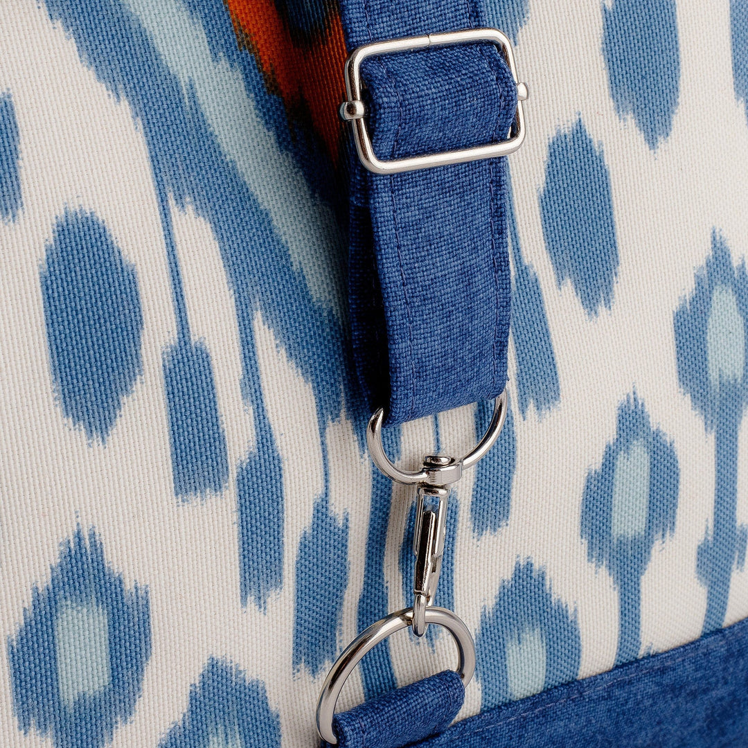 Classic Ikat-Patterned Blue Cotton Blend Zippered Backpack - Prime Blue