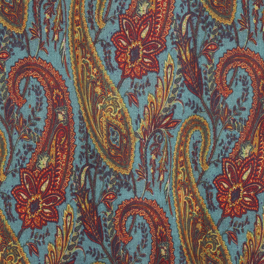 Paisley-Patterned Jade Wool and Silk Blend Shawl from India - Paisley Serenity