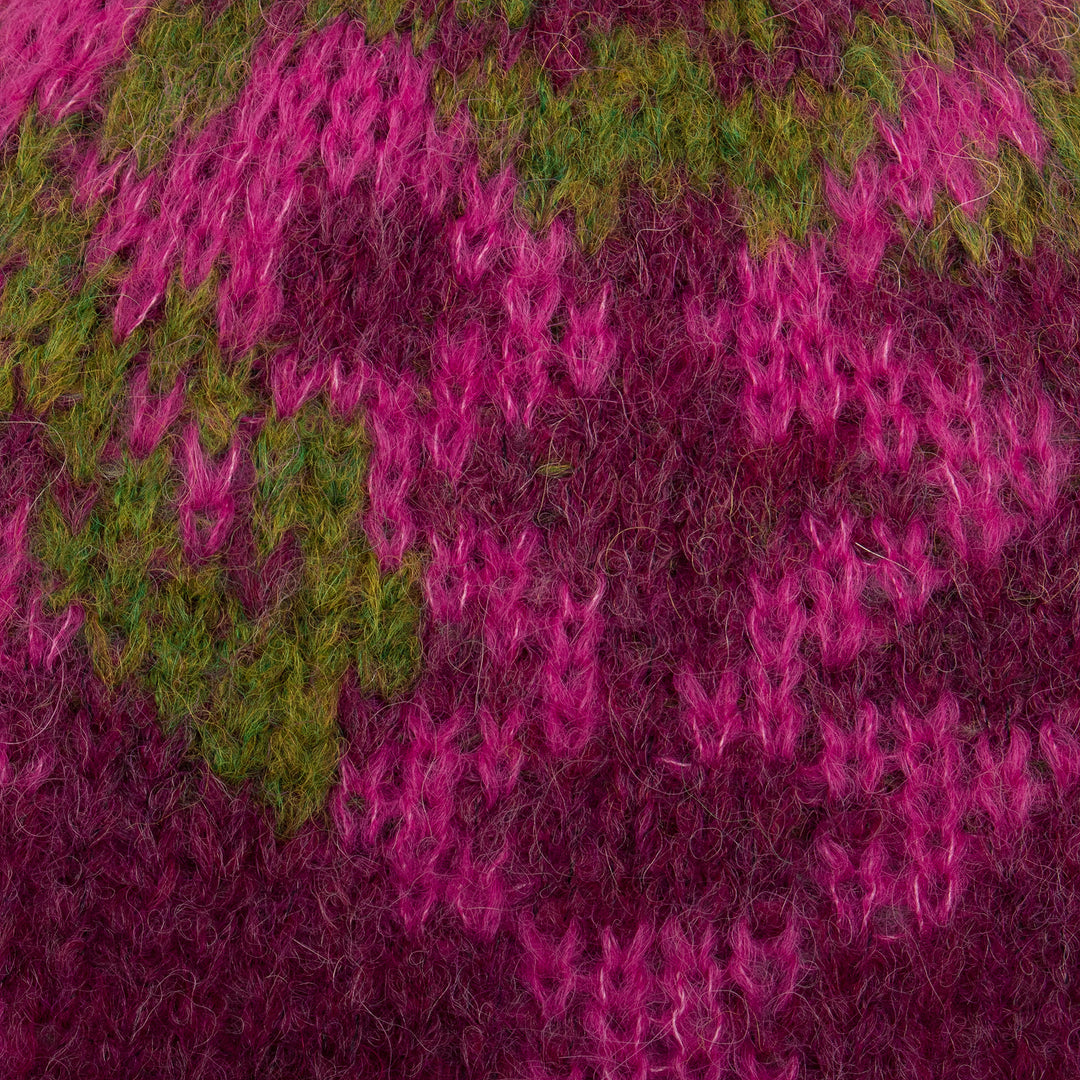 Knit Alpaca Blend Hat in Burgundy Pink Green and Yellow Hues - Burgundy Andean Mosaics