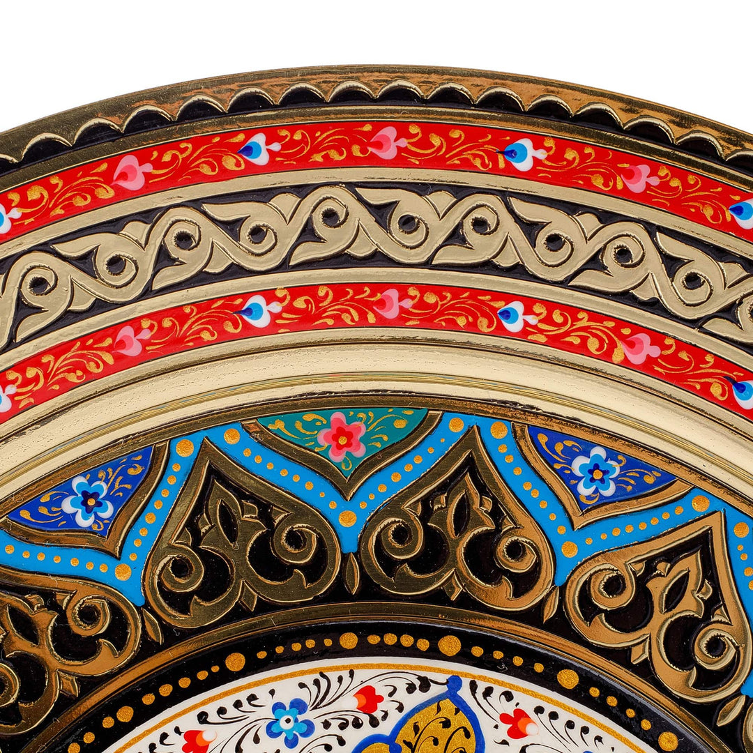 Handcrafted Classic Floral Red and Blue Brass Wall Art - Red Utopia