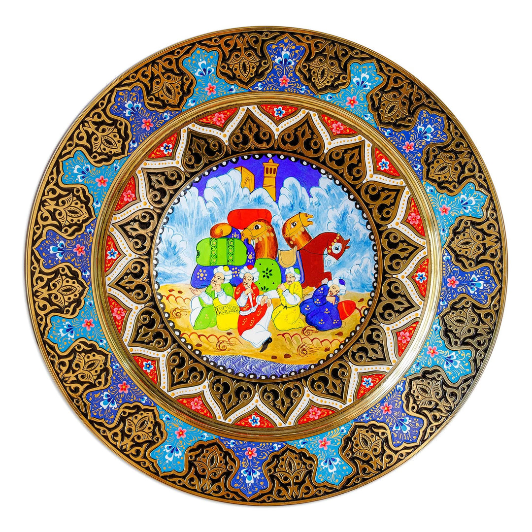 Floral Painted Classic Brass Wall Art with Caravan Scene - Caravan Scenes