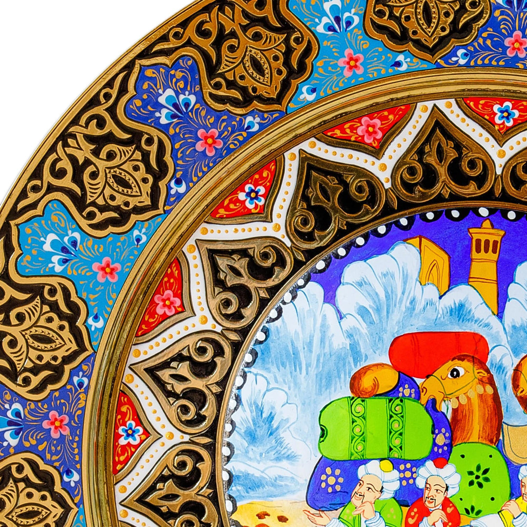 Floral Painted Classic Brass Wall Art with Caravan Scene - Caravan Scenes