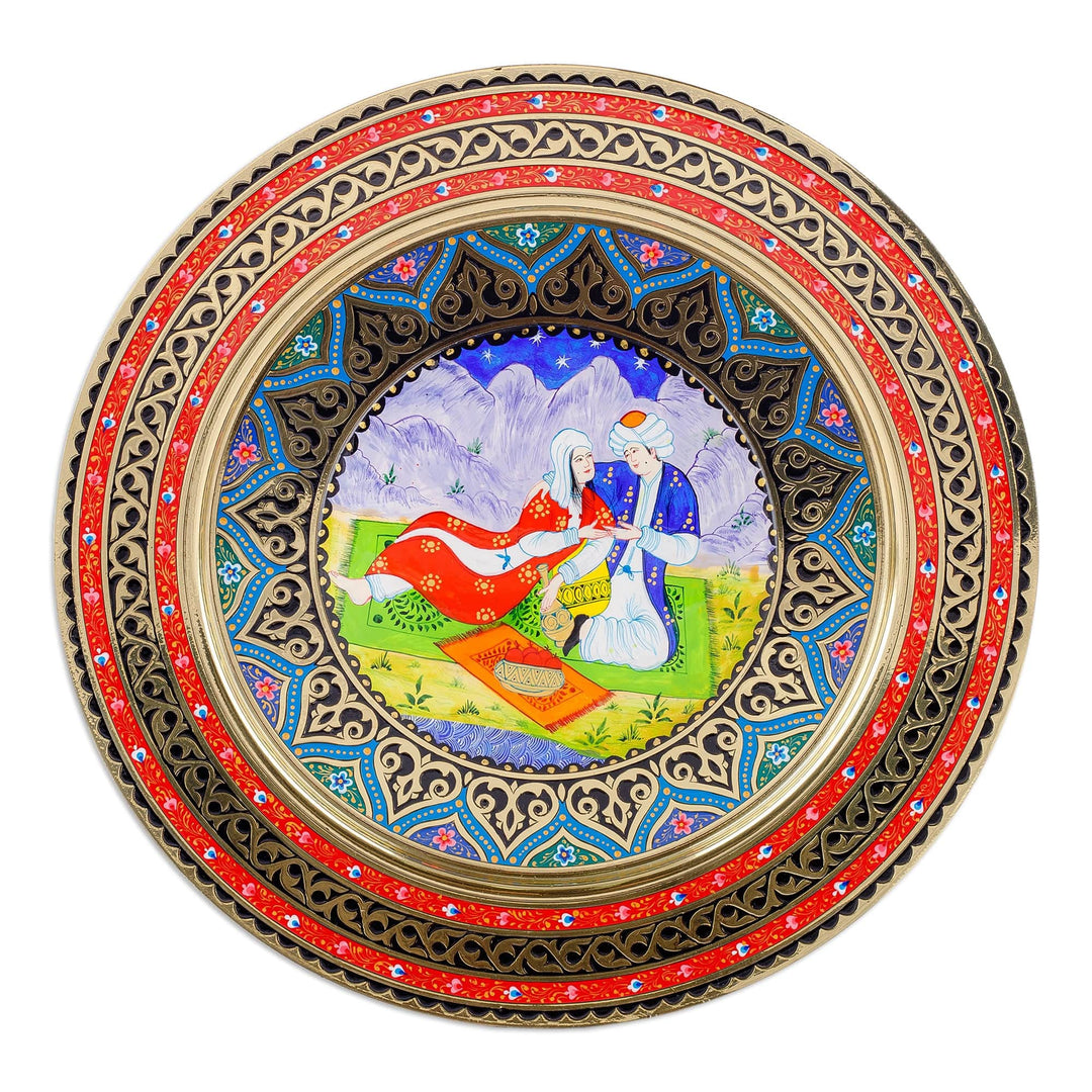 Handcrafted Classic Romantic Red and Blue Brass Wall Art - Scenes from The Utopia