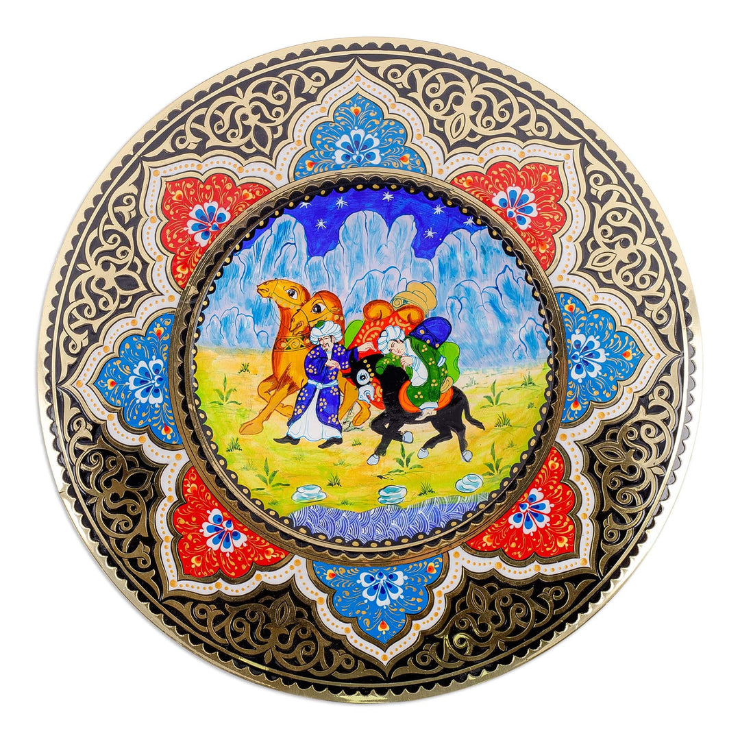 Hand-Painted Floral Brass Wall Art with Caravan Portrait - The Ancestral Caravan