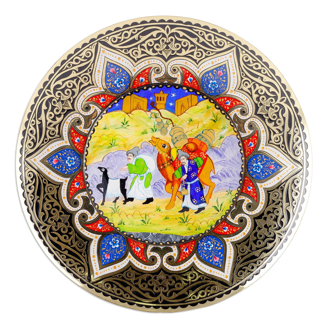 Hand-Painted Floral Brass Wall Art with Merchant Portrait - The Ancestral Merchants