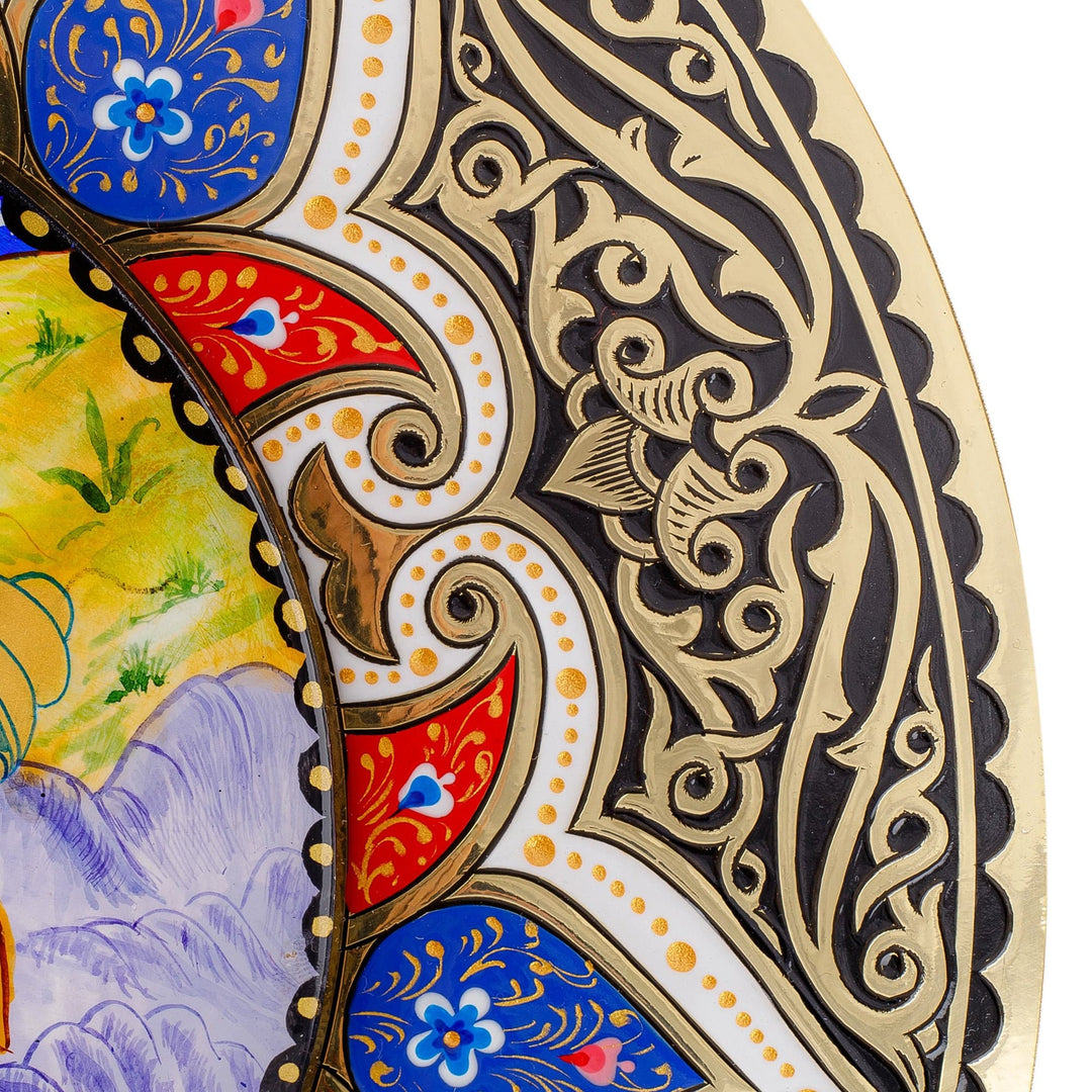 Hand-Painted Floral Brass Wall Art with Merchant Portrait - The Ancestral Merchants
