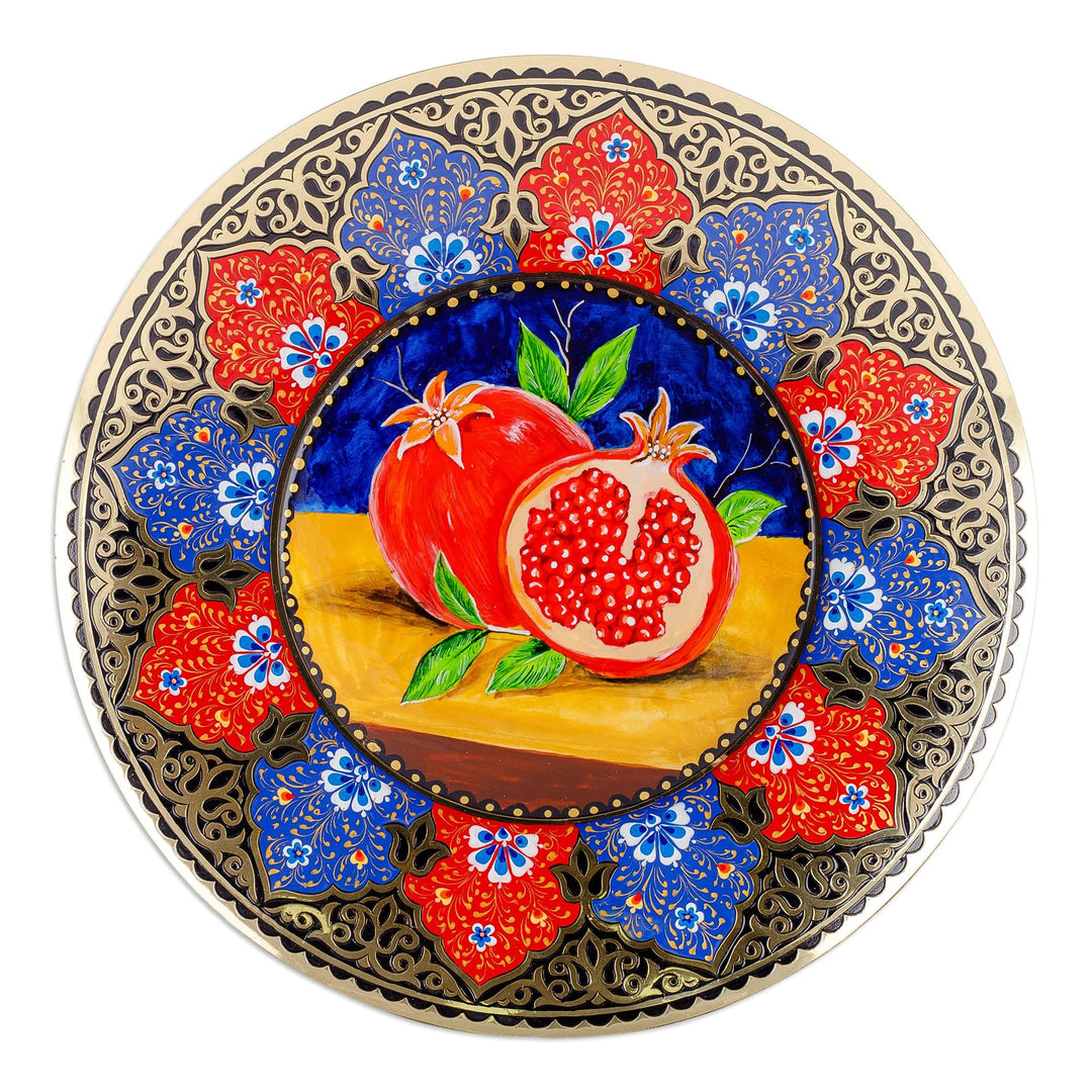 Pomegranate-Themed Hand-Painted Bright Brass Wall Art - Eternal Pomegranate
