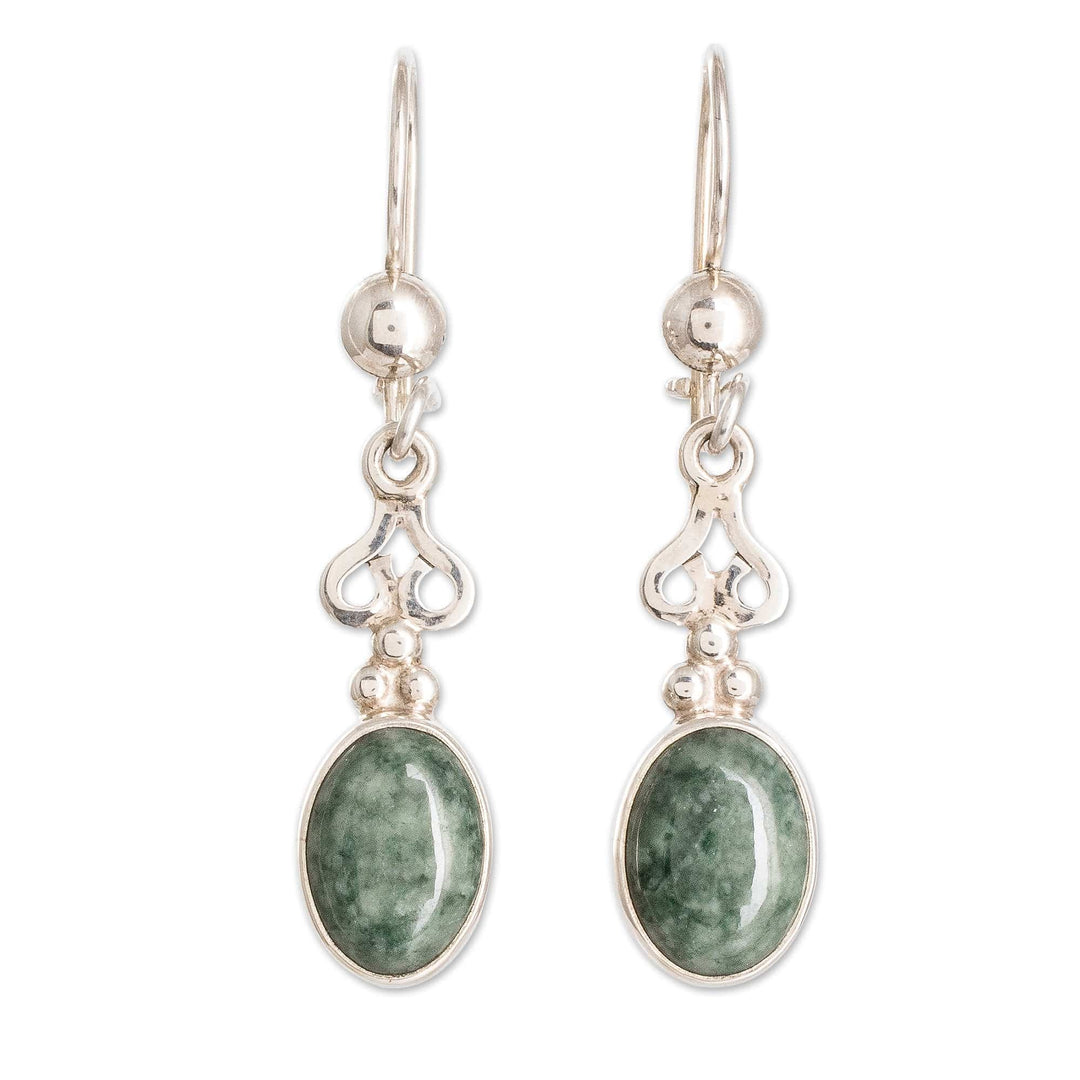 Guatemalan Light Green Jade Sterling Silver Dangle Earrings - Light Green Love Poem