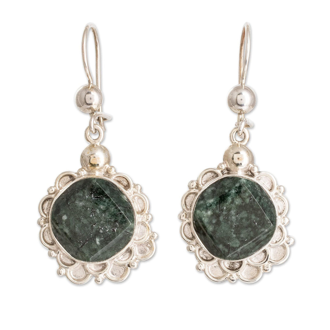 Sterling Silver and Faceted Dark Green Jade Dangle Earrings - Zinnia