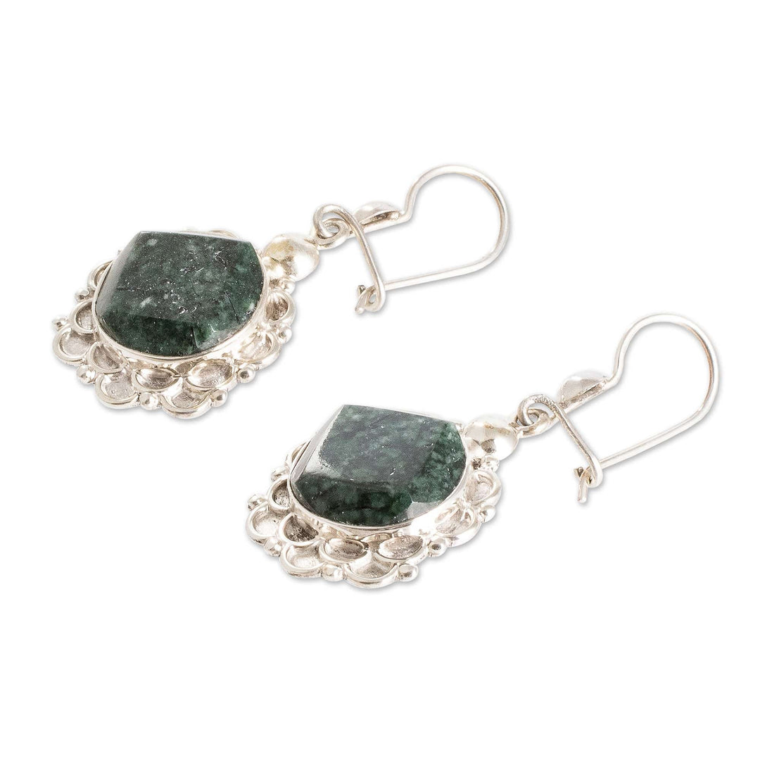Sterling Silver and Faceted Dark Green Jade Dangle Earrings - Zinnia
