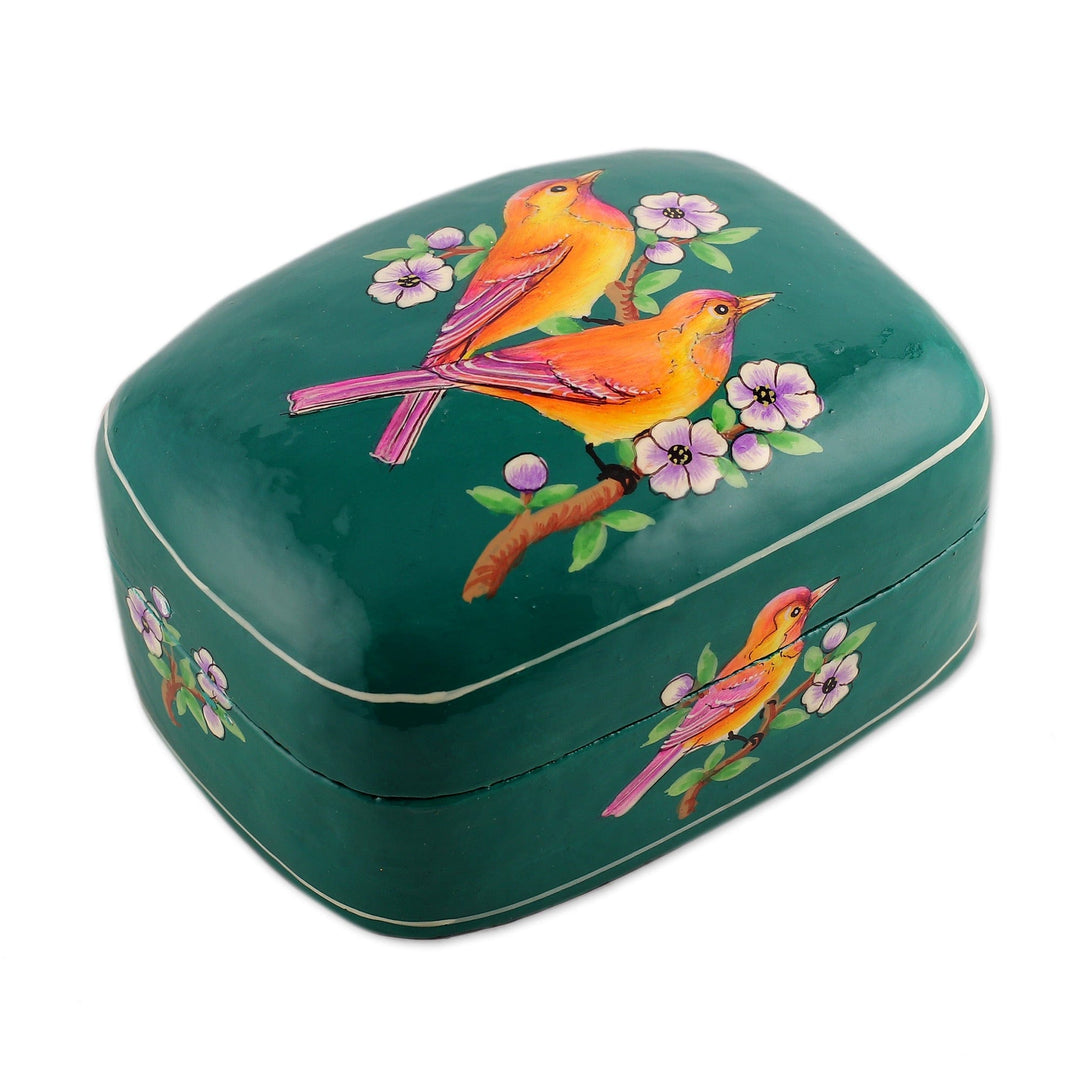 Floral Bird-Themed Hand-Painted Papier Mache Decorative Box - Forever Us