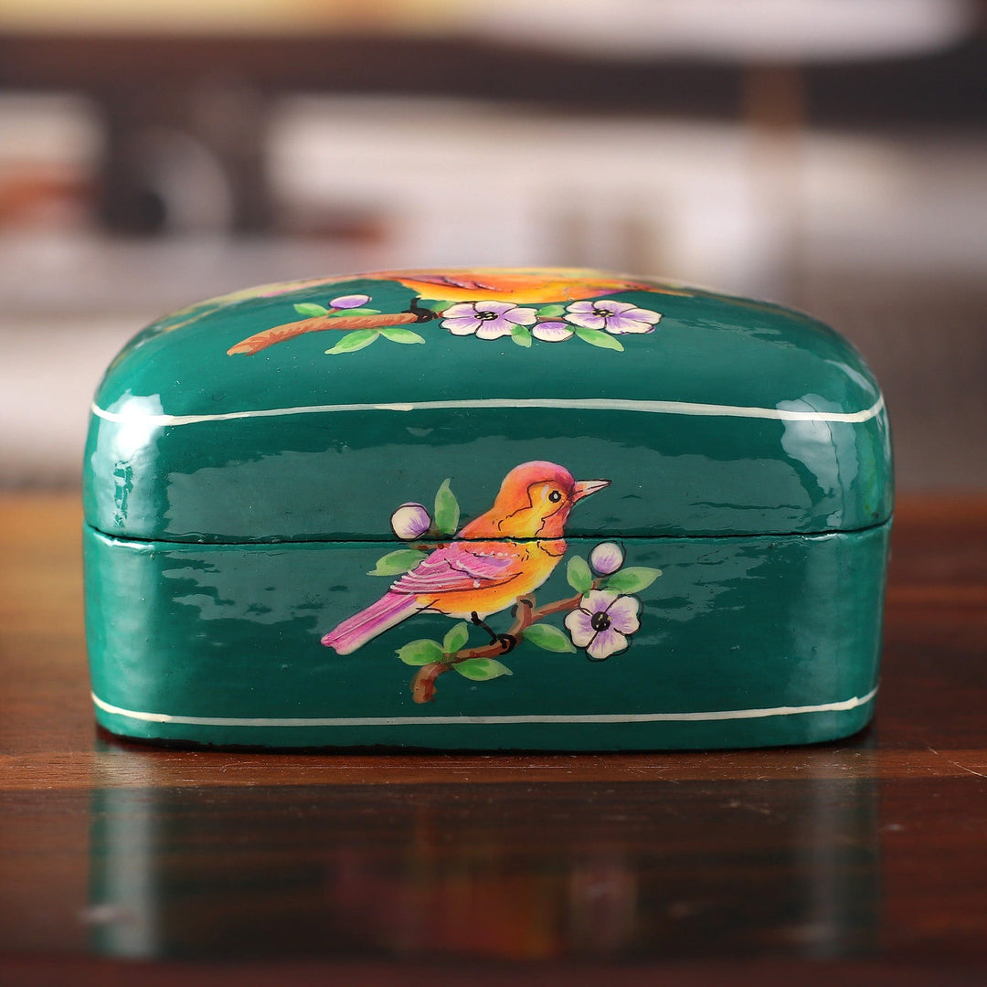 Floral Bird-Themed Hand-Painted Papier Mache Decorative Box - Forever Us