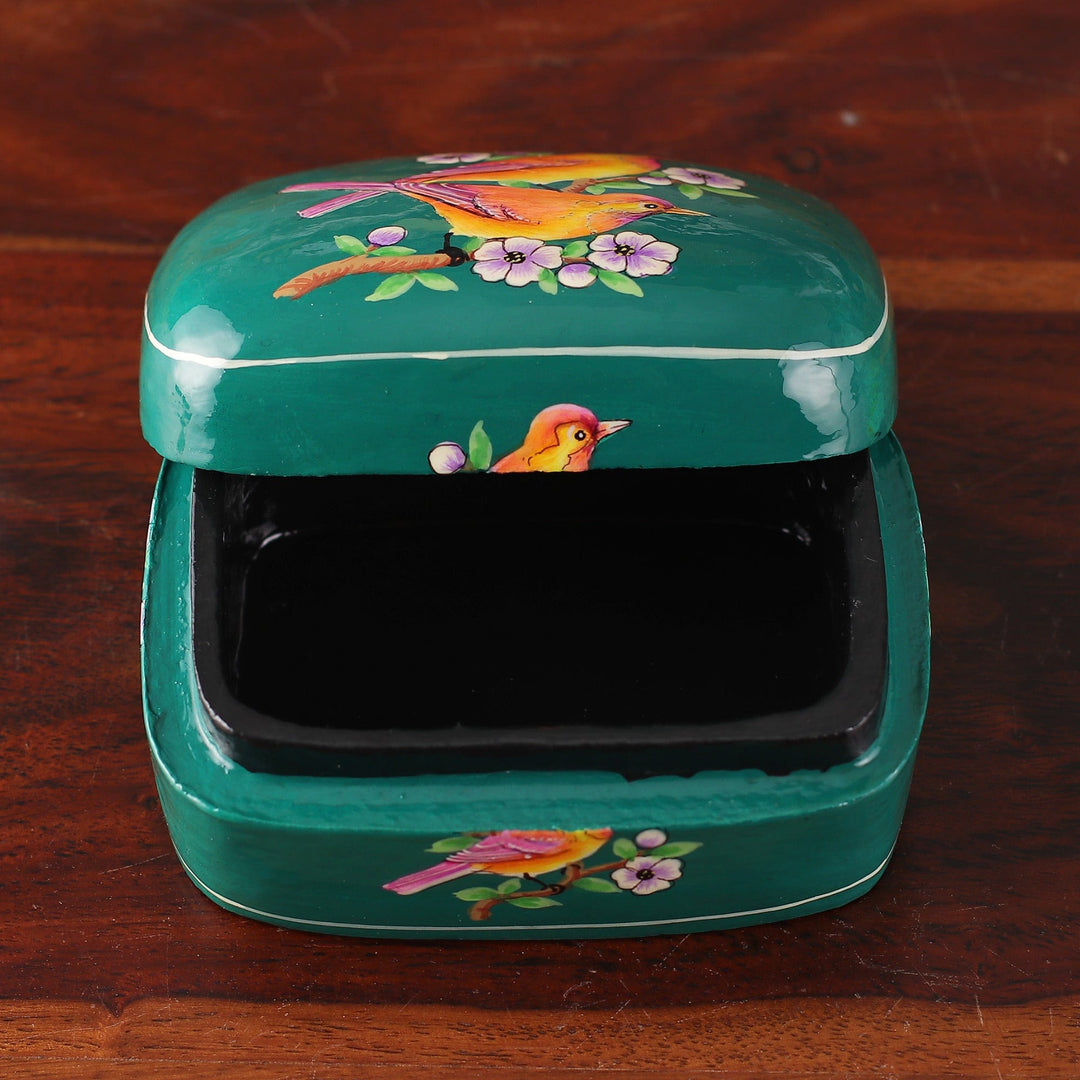 Floral Bird-Themed Hand-Painted Papier Mache Decorative Box - Forever Us