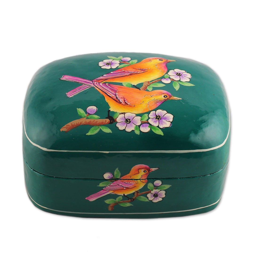 Floral Bird-Themed Hand-Painted Papier Mache Decorative Box - Forever Us