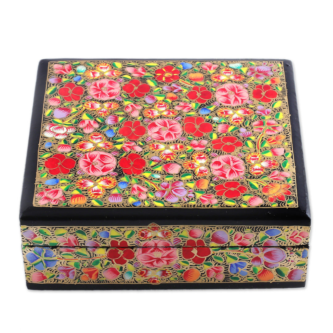 Set of 6 Floral Multicolor Wood and Papier Mache Coasters - Blooming Valley