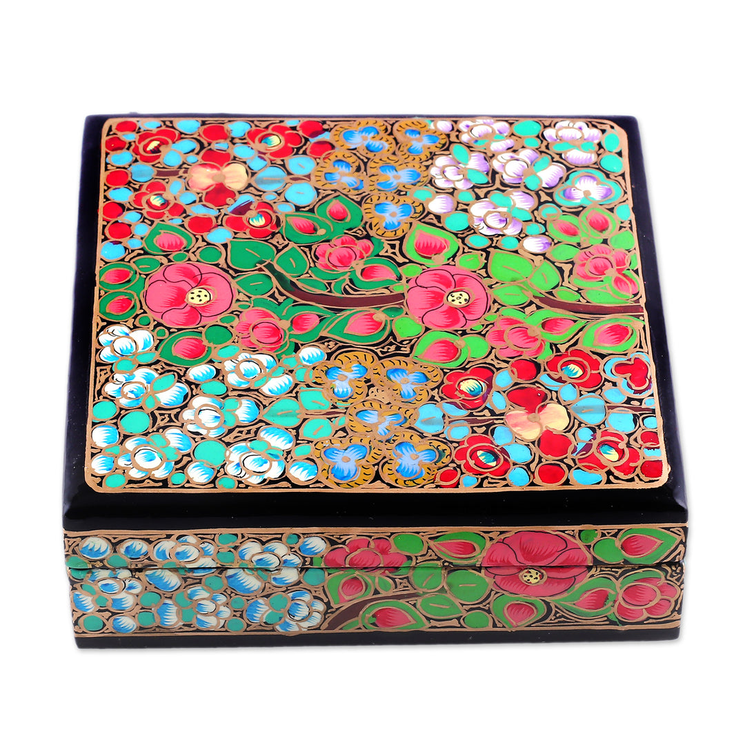 Set of 6 Floral Painted Wood and Papier Mache Coasters - Blooming Time