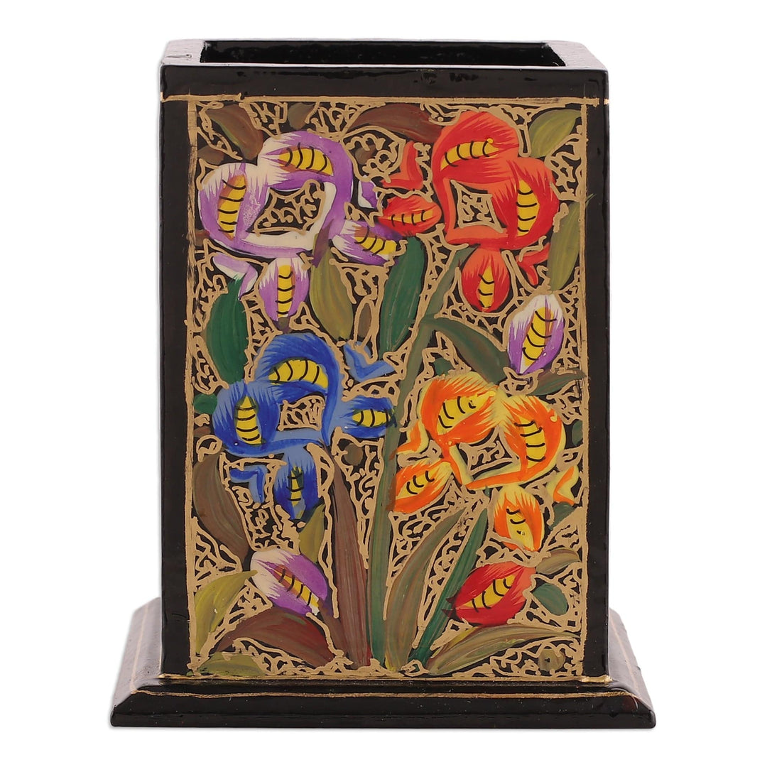 Floral Weeping Willow Wood and Papier Mache Pen Holder - Blooming Conquest