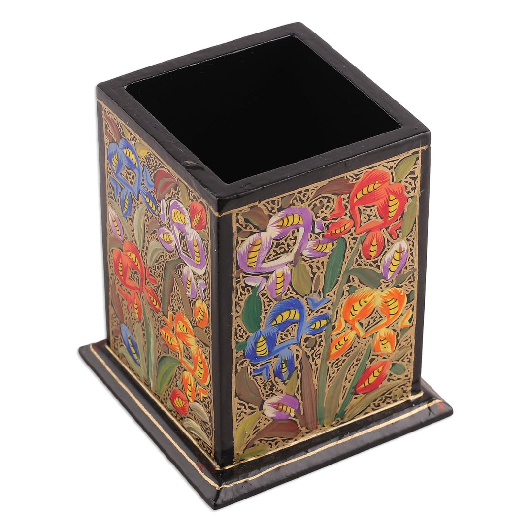 Floral Weeping Willow Wood and Papier Mache Pen Holder - Blooming Conquest