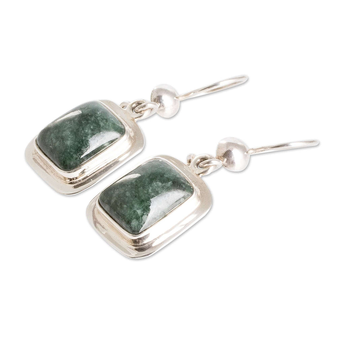 Square Sterling Silver Dark Green Jade Dangle Earrings - Maya Green
