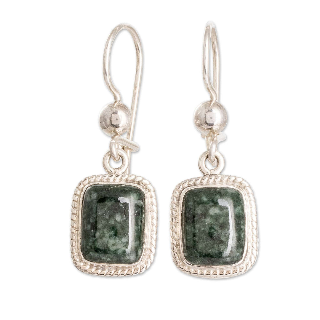 Sterling Silver Guatemalan Dark Green Jade Dangle Earrings - Green Life Divine