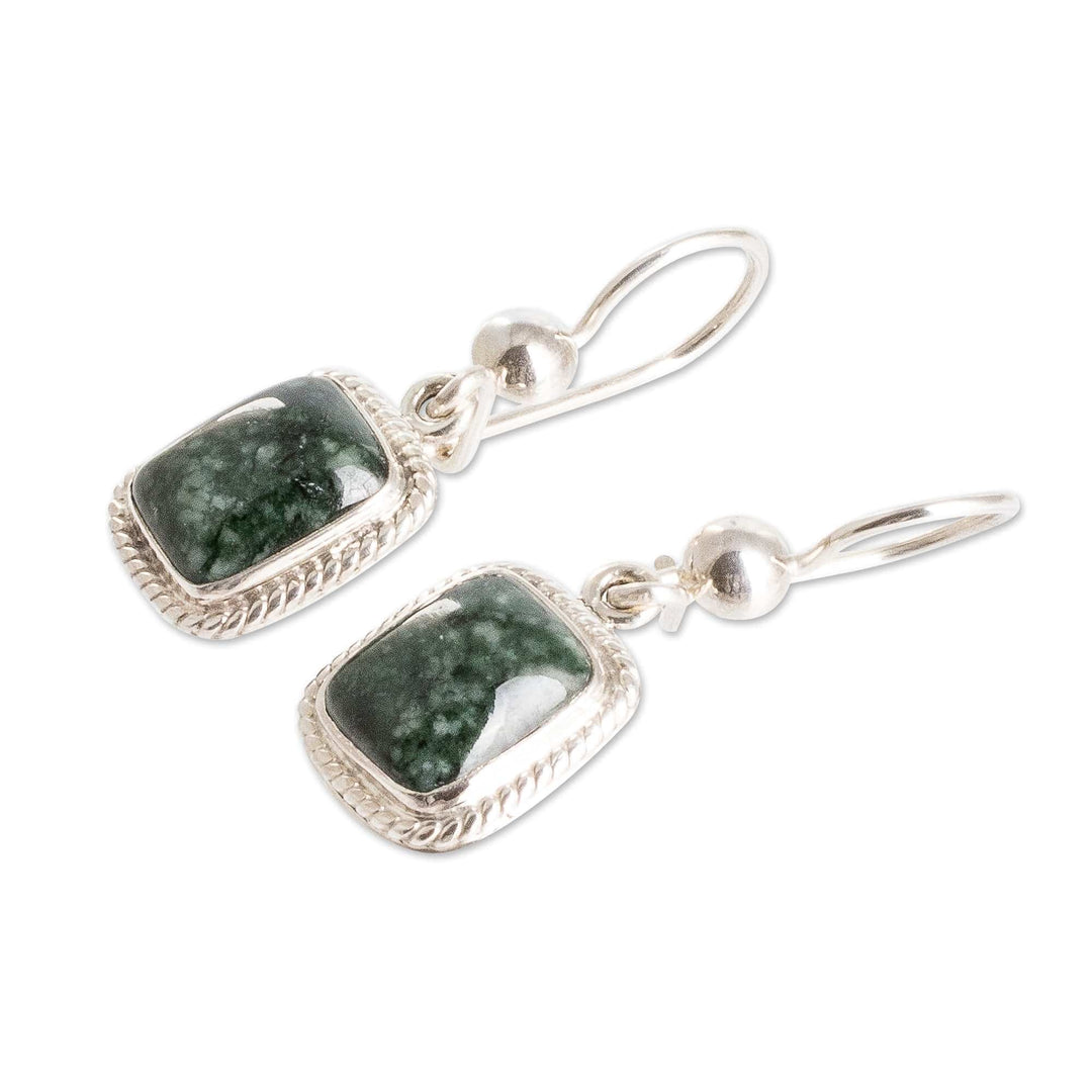 Sterling Silver Guatemalan Dark Green Jade Dangle Earrings - Green Life Divine