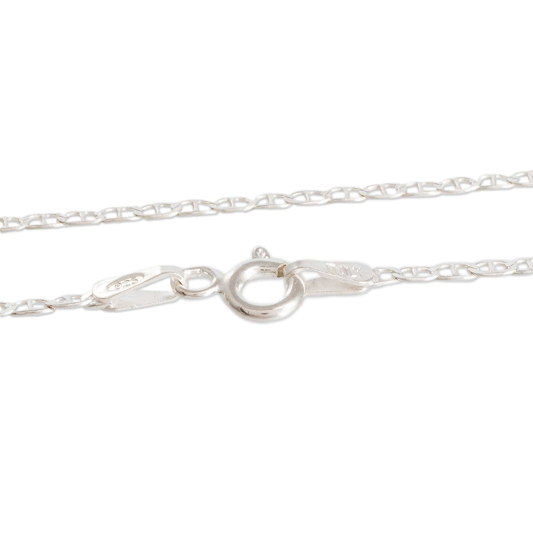 Sterling Silver Necklace with Dark Green Jade Oval Pendant - Mayan Ovals