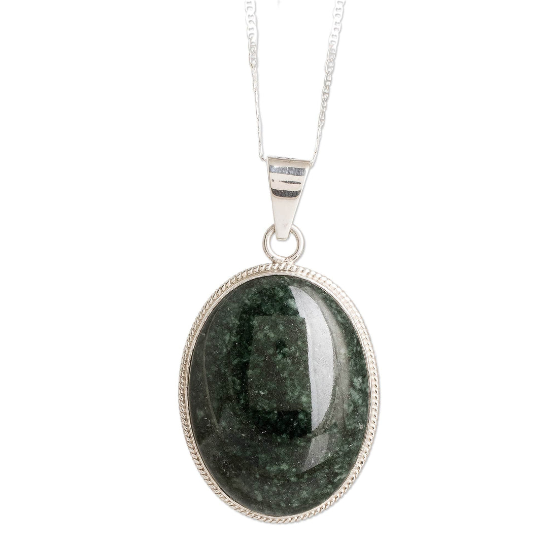 Reversible Silver Green Jade Maya-Themed Pendant Necklace - National Icon