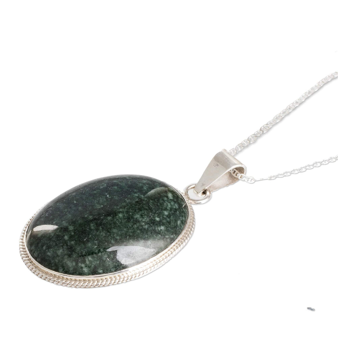 Reversible Silver Green Jade Maya-Themed Pendant Necklace - National Icon