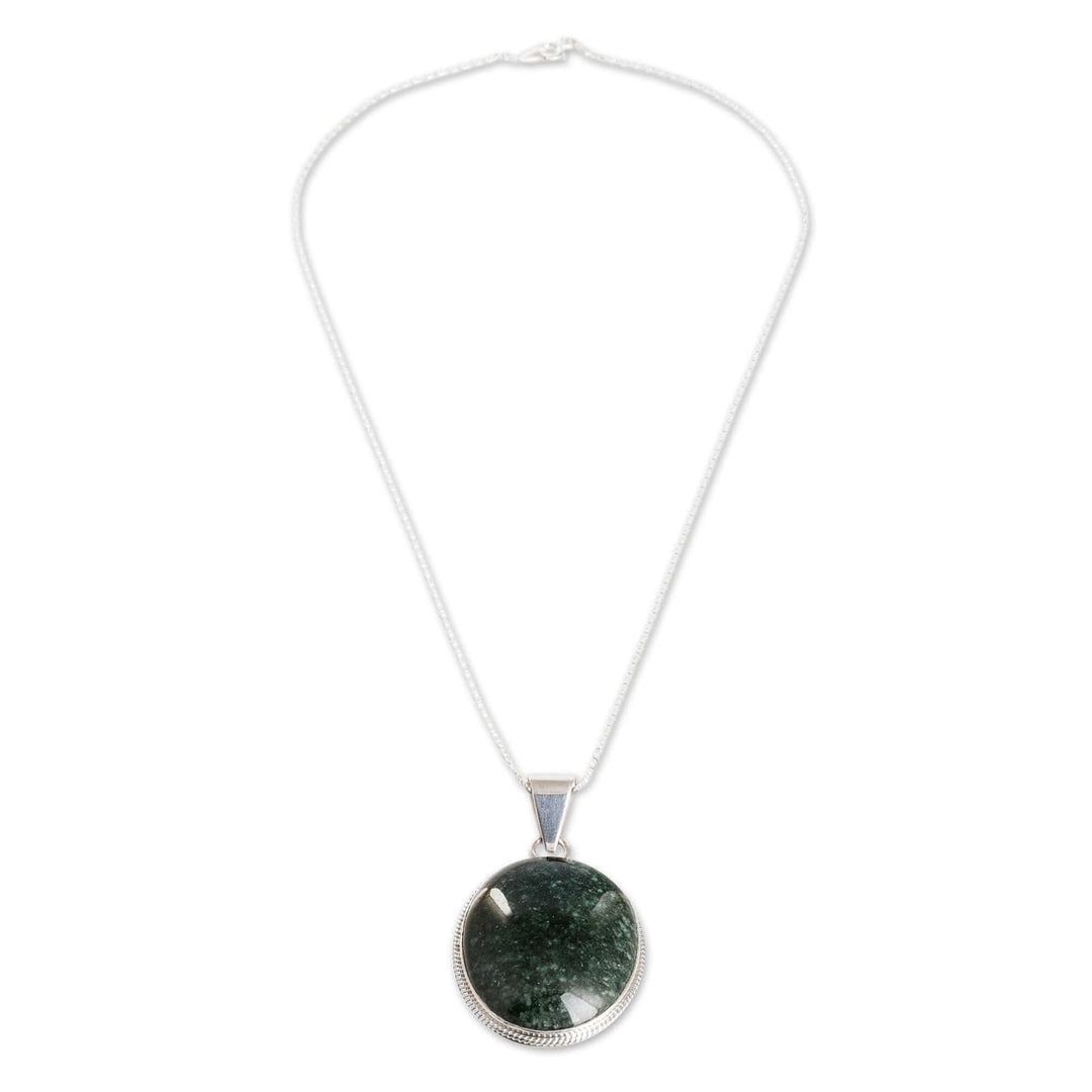 Reversible Silver Green Jade Maya-Themed Pendant Necklace - National Icon