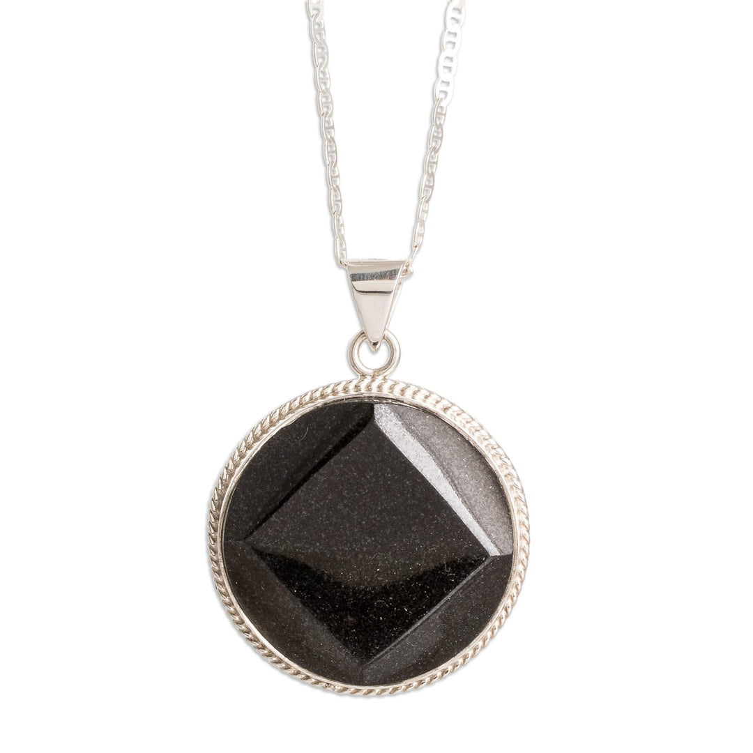 Reversible Silver Black Jade Quetzal Bird Pendant Necklace - Quetzal Geometry