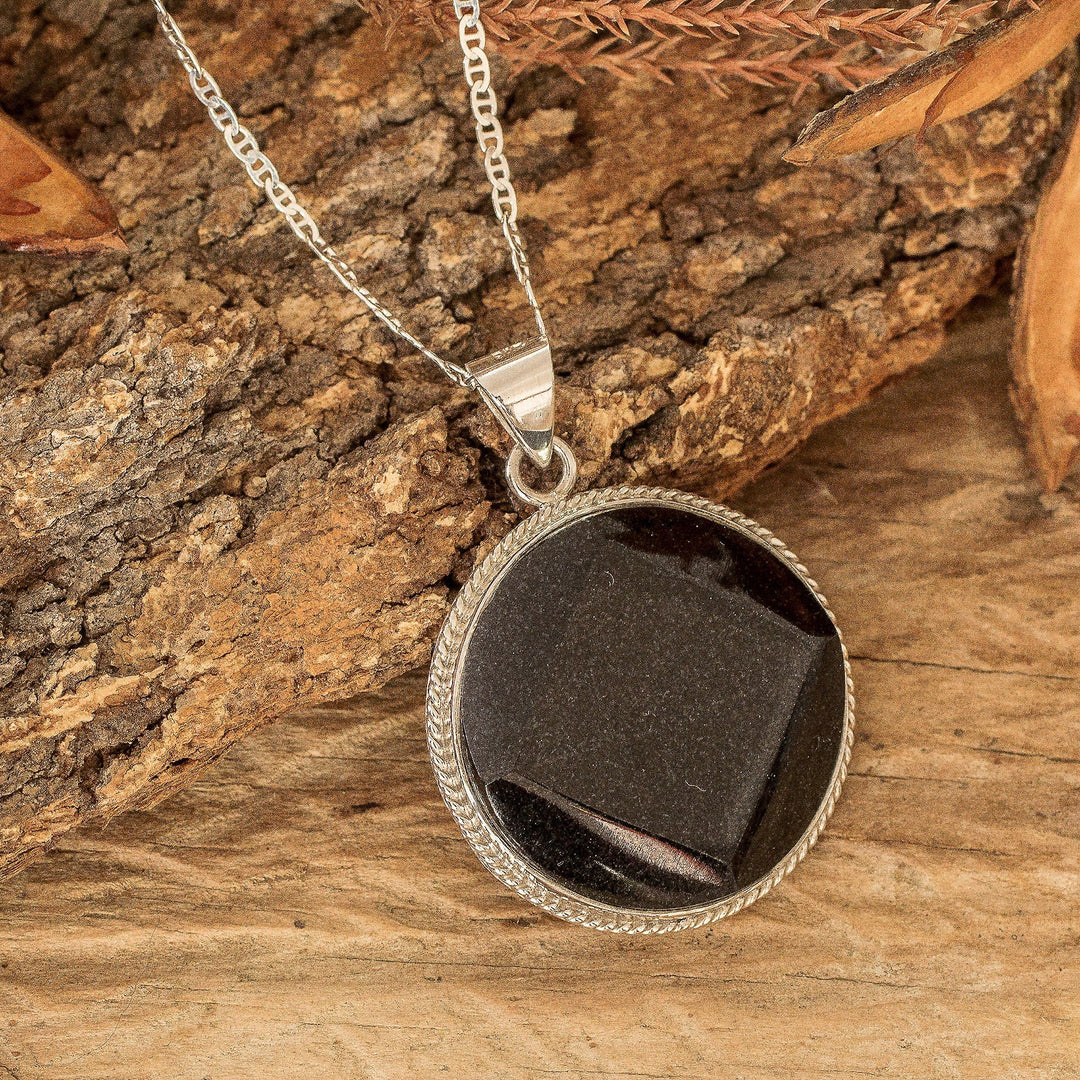 Reversible Silver Black Jade Quetzal Bird Pendant Necklace - Quetzal Geometry