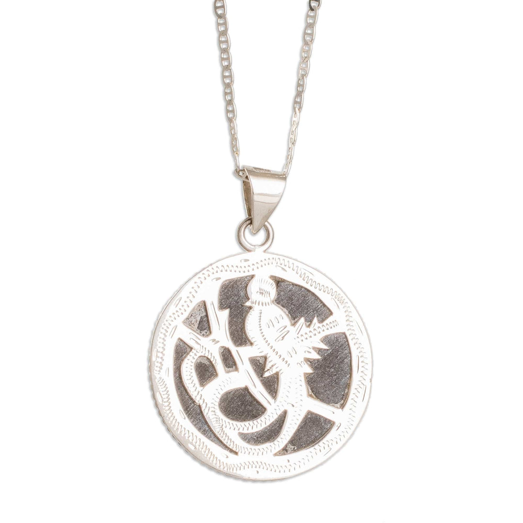 Reversible Silver Black Jade Quetzal Bird Pendant Necklace - Quetzal Geometry