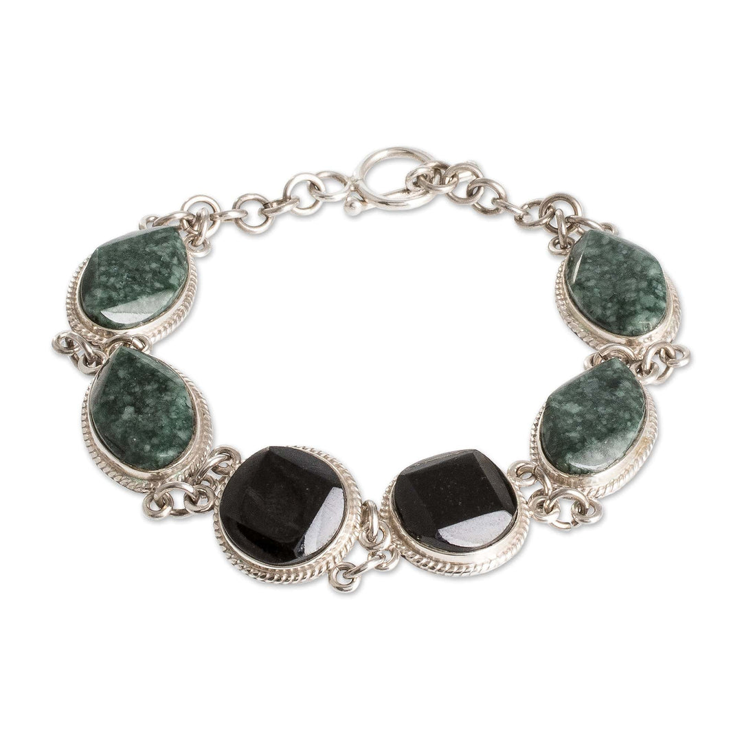 Polished Natural Green Jade Link Bracelet from Guatemala - Geometric Essence