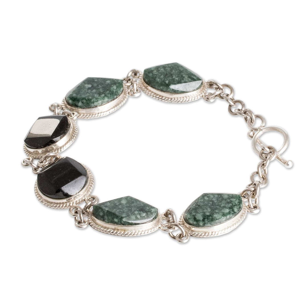Polished Natural Green Jade Link Bracelet from Guatemala - Geometric Essence