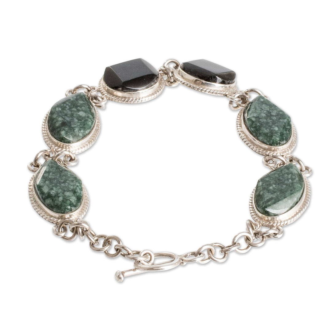 Polished Natural Green Jade Link Bracelet from Guatemala - Geometric Essence