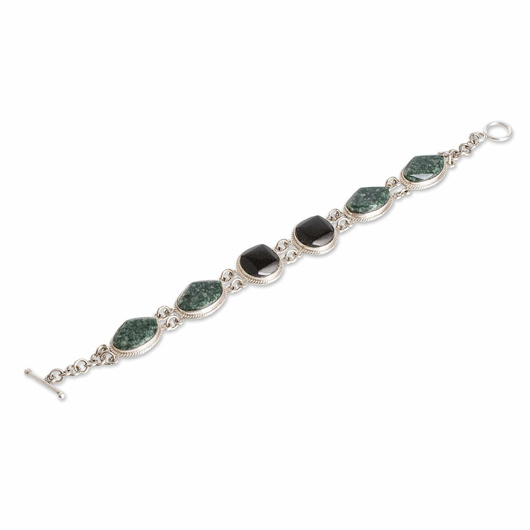 Polished Natural Green Jade Link Bracelet from Guatemala - Geometric Essence