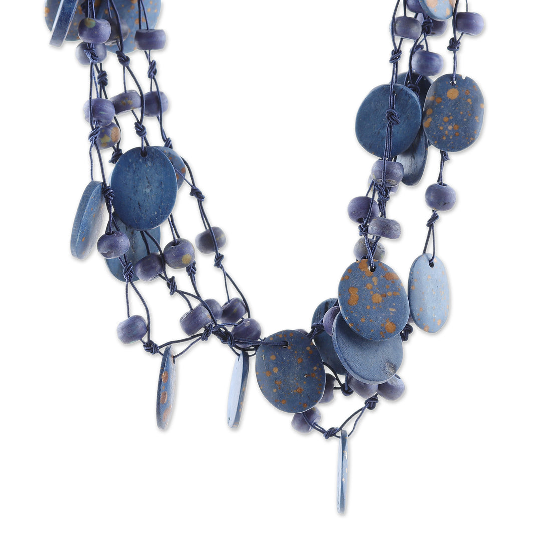 Hand-Carved Beaded Statement Necklace in Blue and Gold Hues - Bohemian Joy in Blue