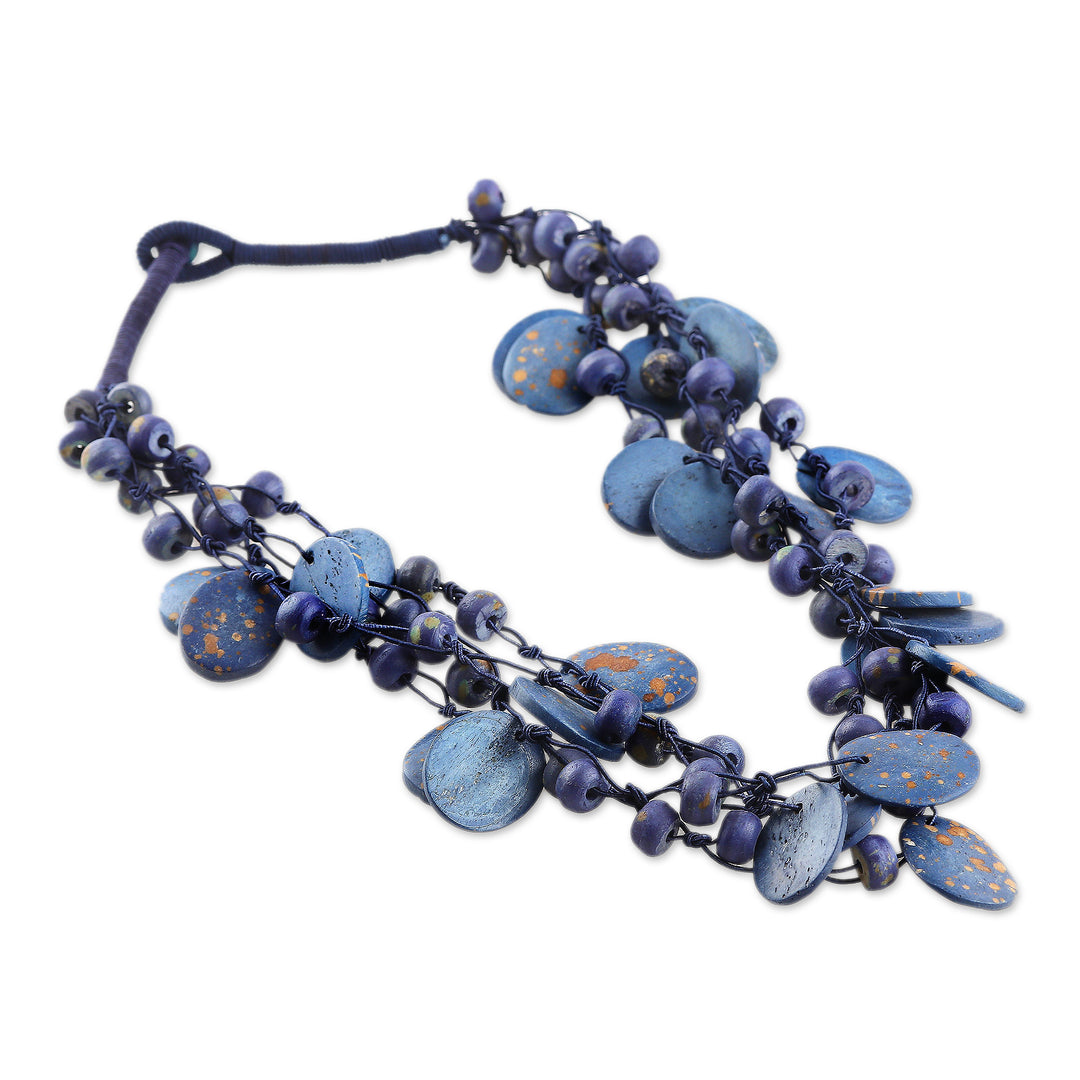 Hand-Carved Beaded Statement Necklace in Blue and Gold Hues - Bohemian Joy in Blue
