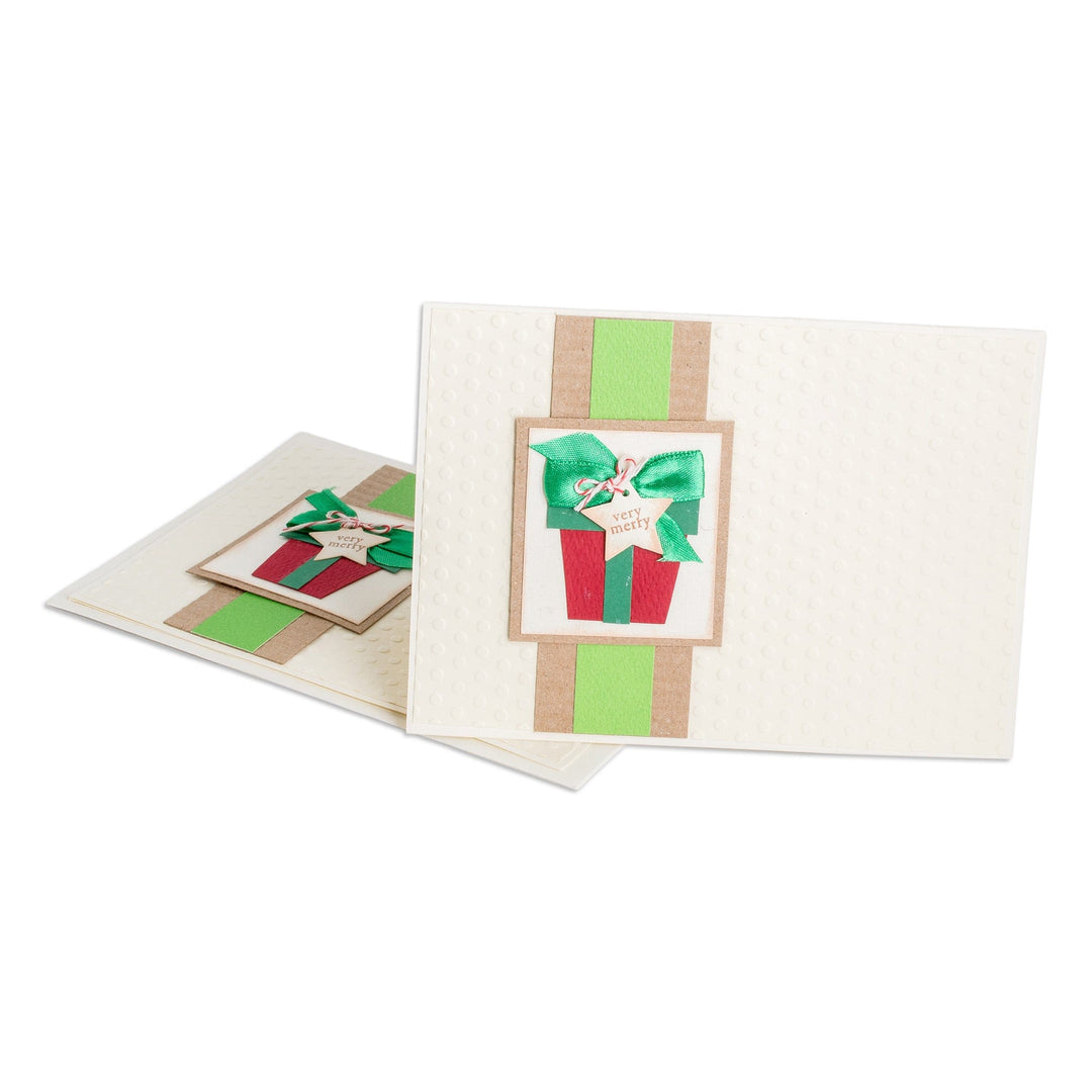 Handcrafted Pair of Gift-Themed Christmas Greeting Cards - Love and Peace