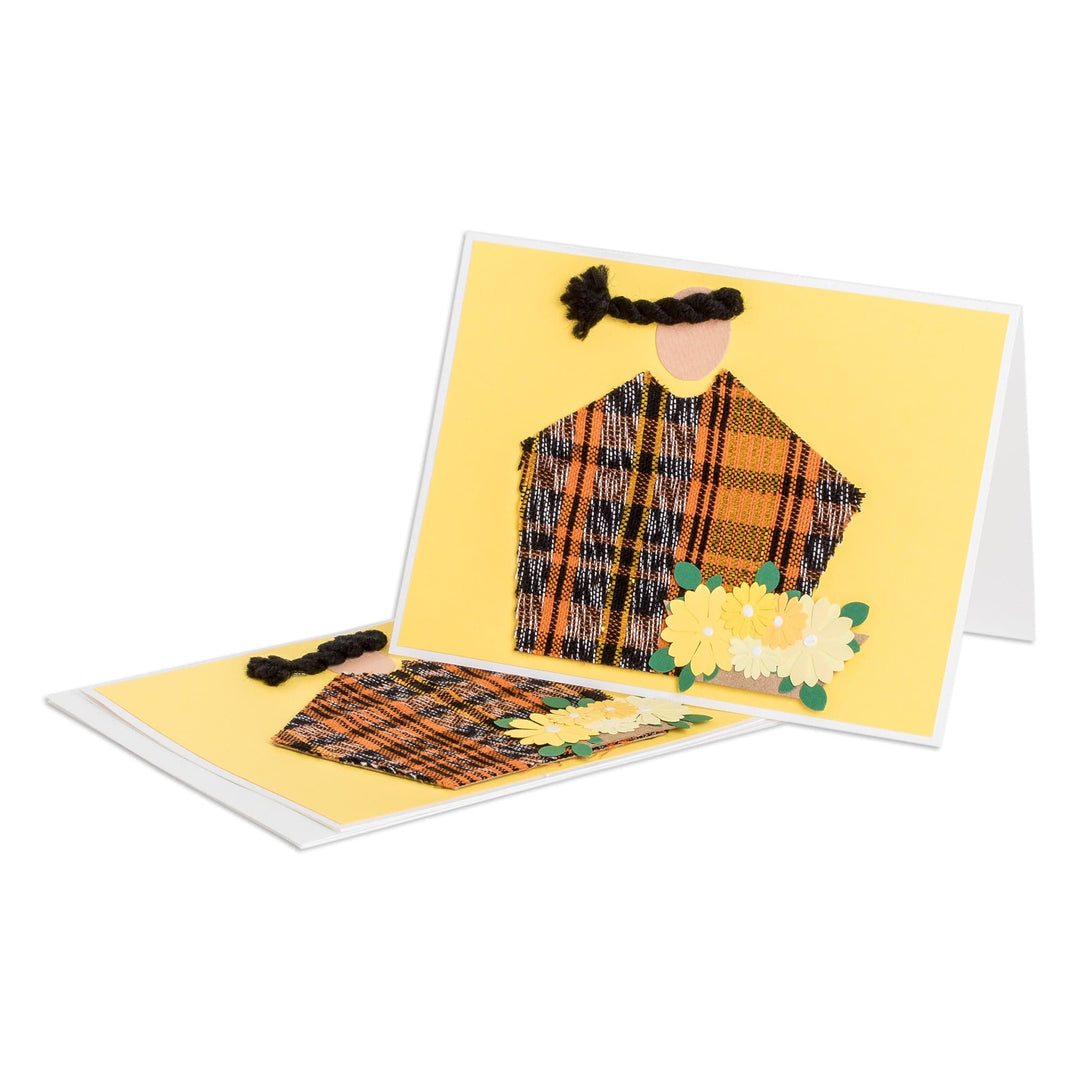 Pair of Yellow Greeting Cards with Hand-Woven Cotton Accents - Maya Spring