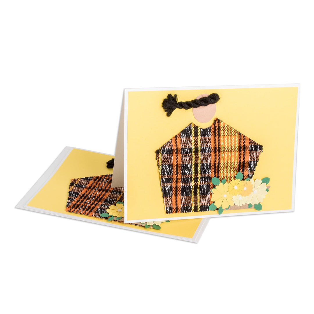 Pair of Yellow Greeting Cards with Hand-Woven Cotton Accents - Maya Spring